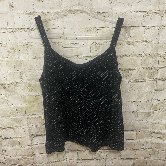 2 Piece Alex Evenings Black Sparkle Open Front Jacket Tank Top Party Holiday - Picture 2 of 7